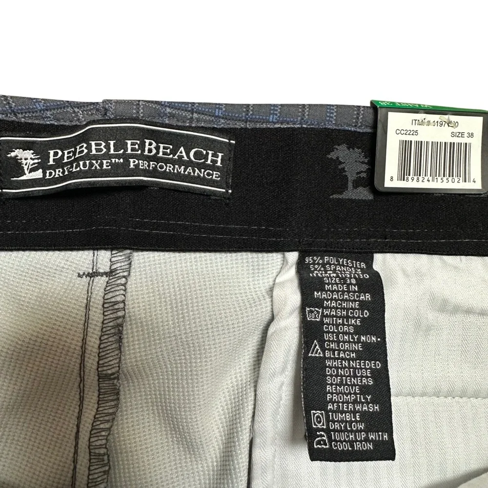 Pebble Beach Mens Dry-Luxe Performance Golf Shorts Grey Blue Grid Size 38 NWT